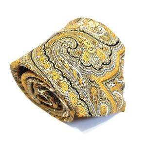 Brooks Brothers Necktie Gold Paisley Pattern Men's Silk Neck Tie 57x3.75"